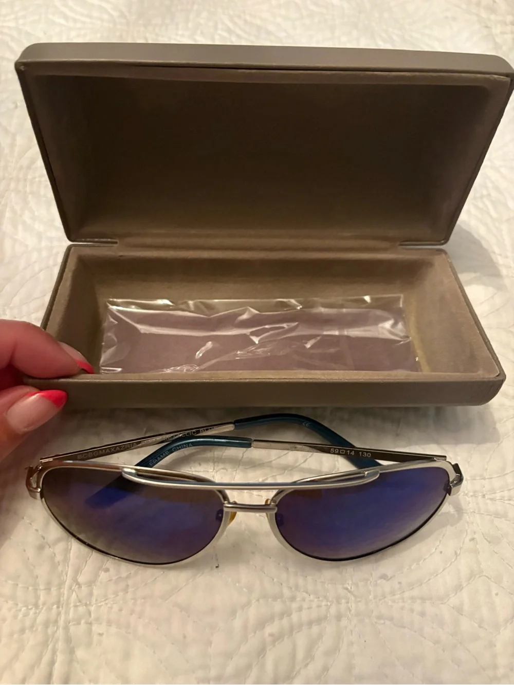 BCBG MaxAzria Aviator Sunglasses with Blue Mirrored Lenses and Hard Case